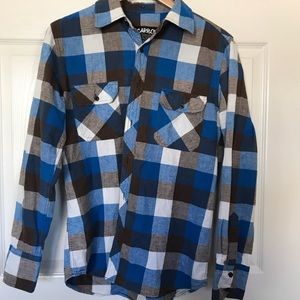 Blue, brown & white button down flannel